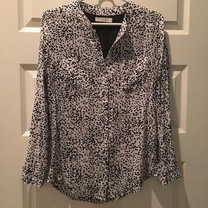 Polka dot blouse with black sheer window in back